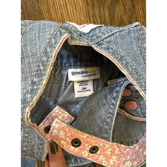 Vintage Oshkosh Denim overall Dress with Ditsy Pink Floral Genuine Baby 90s - Picture 2 of 8